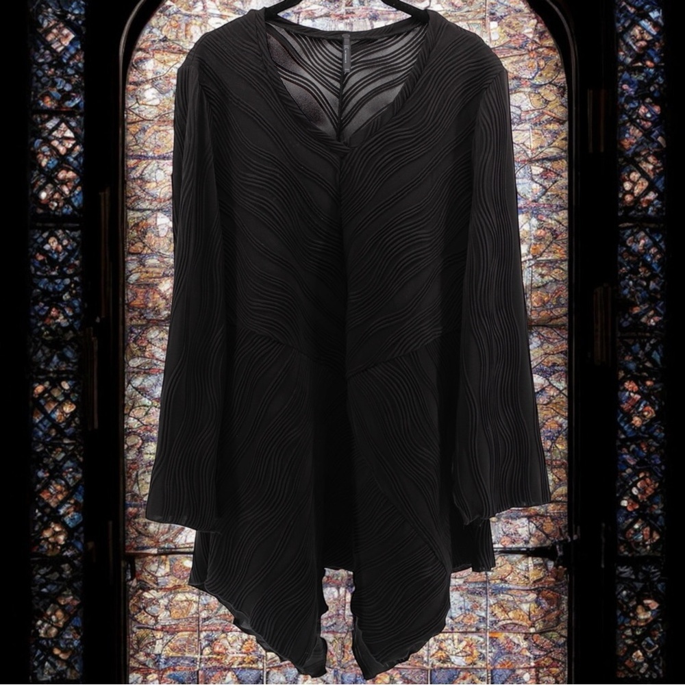 IC by Connie K‎ Black Textured Artsy Whimsigoth Fairy Ethereal Blouse Size L